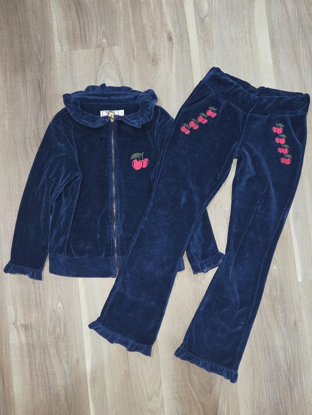•Mixed• Little Girls Faux Velour Cherry Tracksuit
